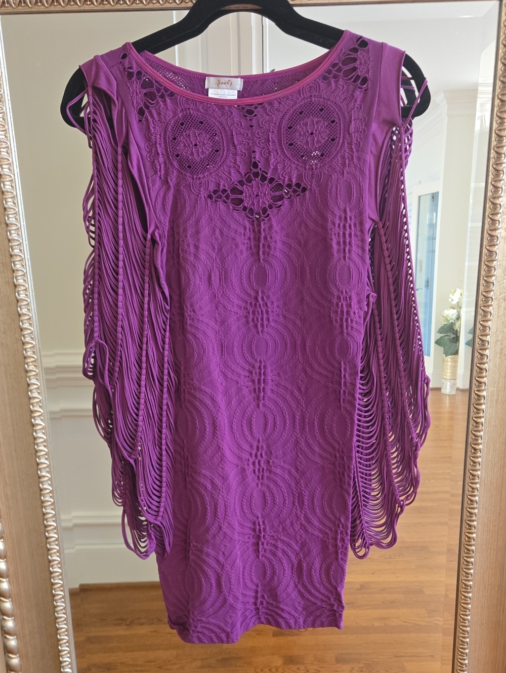 Poof! Purple Mini Dress with Fringe Cutouts